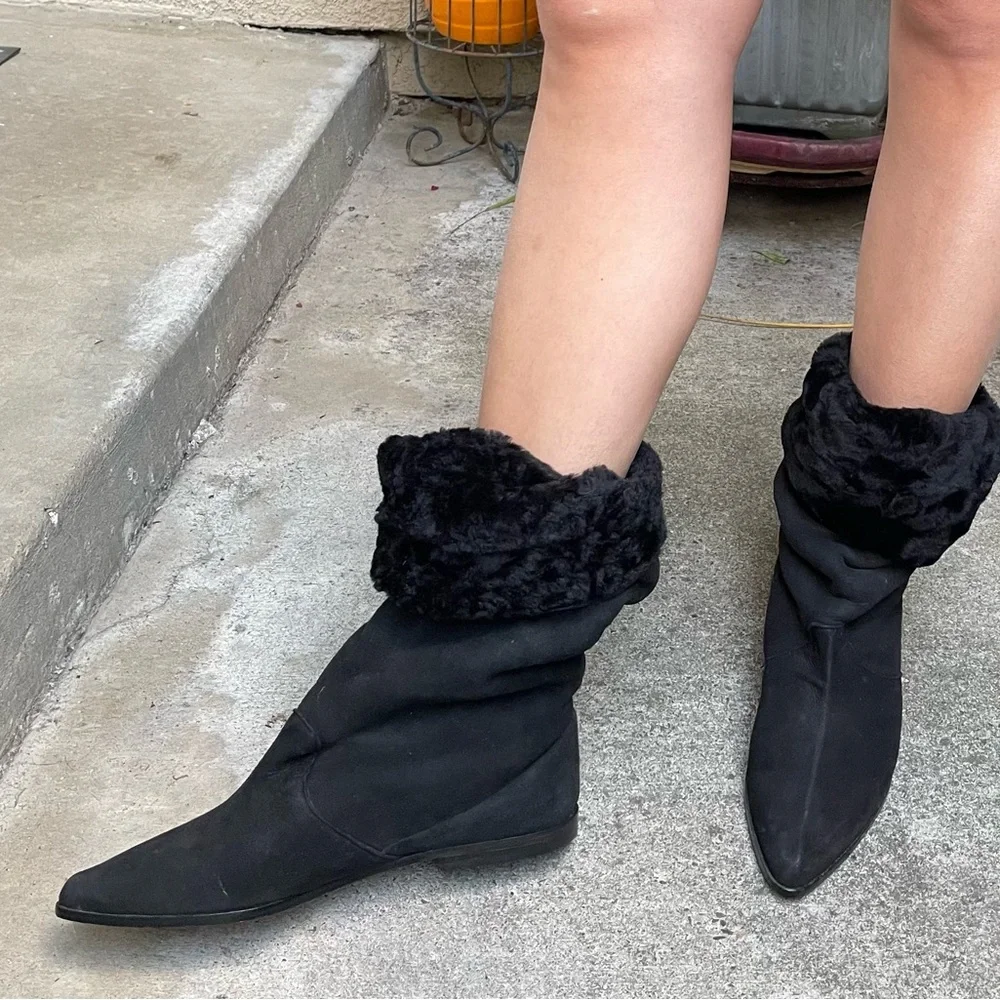 Vintage new black Paul Mayer shearling sheep leather and fur boots
